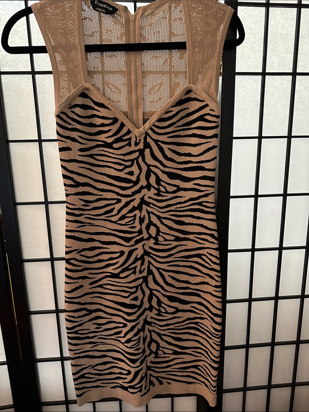 Sleek bebe Black and Tan Zebra Knit Bodycon Dress